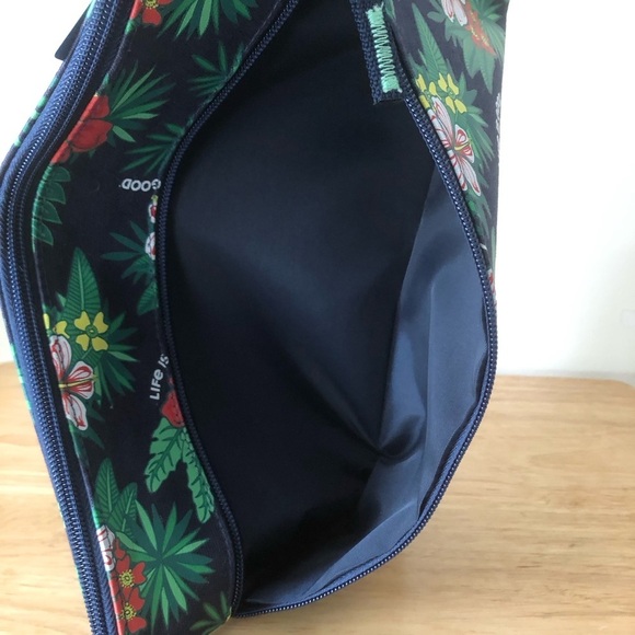 Life Is Good Blue Tropical Floral Hibiscus Pattern Carry All Travel Canvas Pouch - Picture 7 of 9